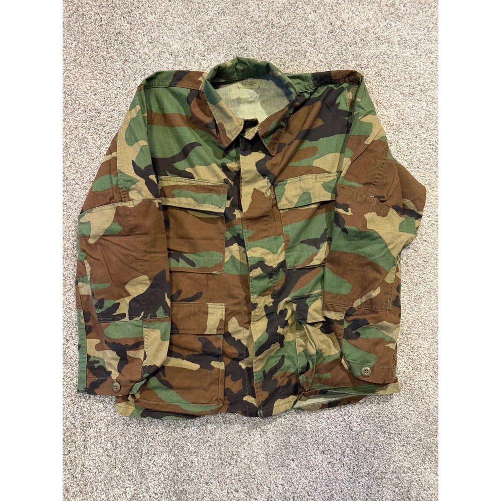 Winfield Mfg. Co. Combat Coat‎ Mens Small Short Green Woodland Camo BDU Jacket